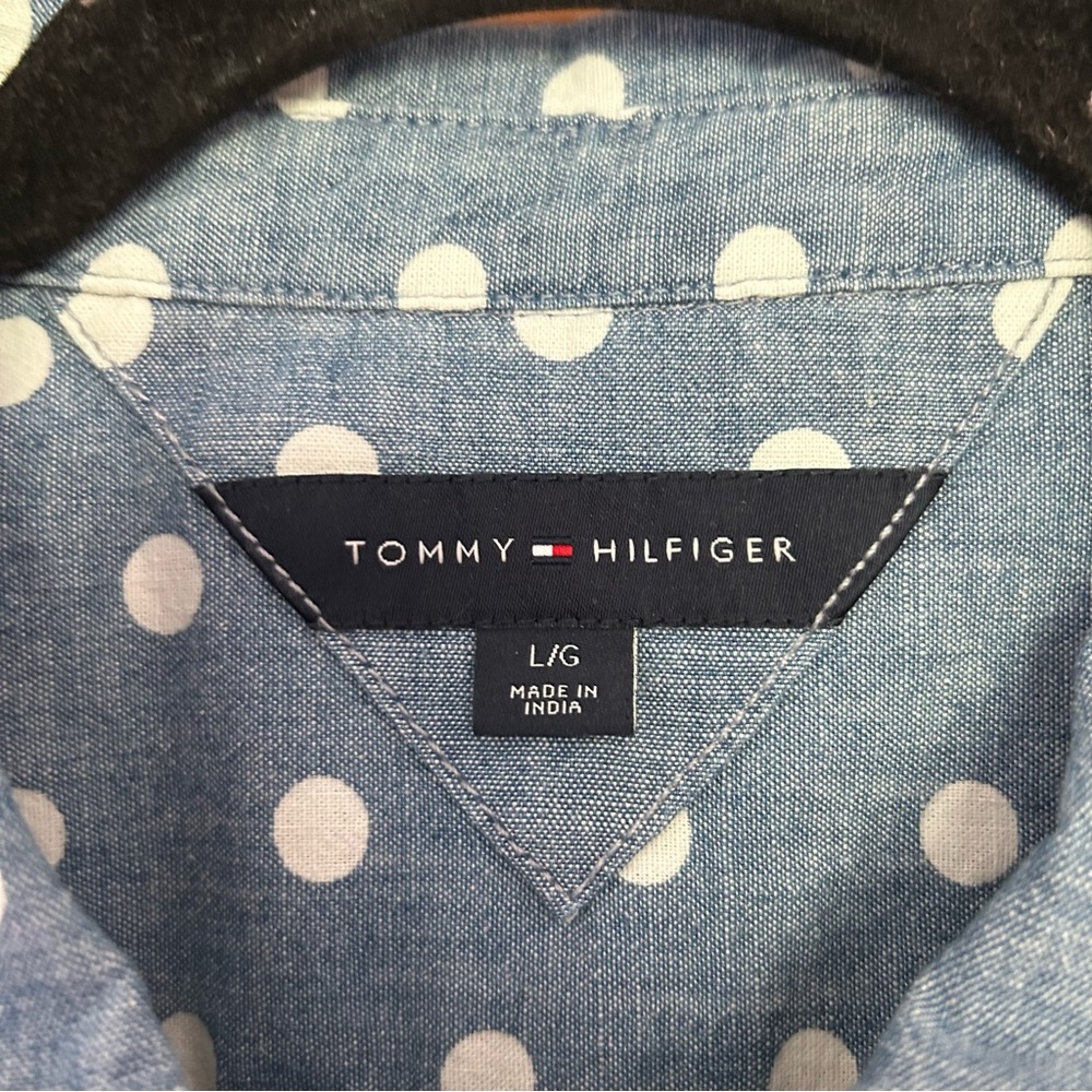 Tommy Hilfiger Polka Dot Chambray Button Up Tank Top Size Large - Picture 6 of 10